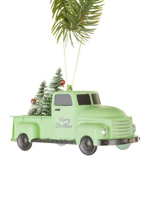 Pastel Green Pickup Truck Ornament With Christmas Trees