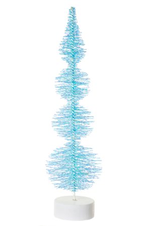 Small Table-top Sky Blue Twined Bristle Tree LED Accent With White Base
