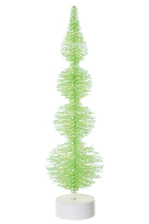 Small Table-top Pastel Green Twined Bristle Tree LED Accent With White Base