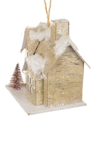 Gray House LED Ornament With Rattan Ribbon