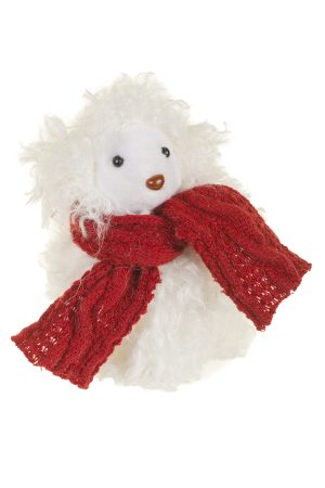White Sheep Wearing Thich Burgundy Scarf