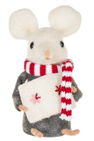 Gray Mouse Caroler With Red Striped Scarf