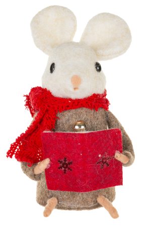 Brown Mouse Caroler With Red Scarf