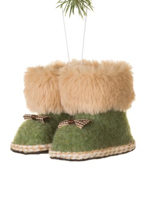 Green Pair Of Booties Ornament With Checkered Bowties