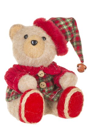 Sitting Light Brown Teddy Bear Boy With Santa Hat