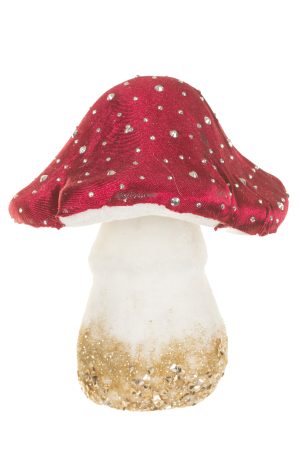 Burgundy Penny Bun Mushroom Ornament With Silver Rhinestones