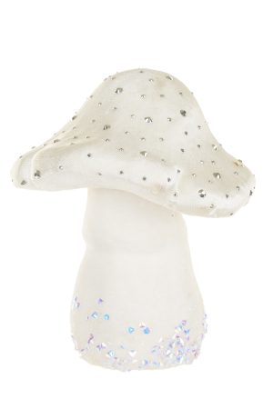 White Penny Bun Mushroom Ornament With Silver Rhinestones