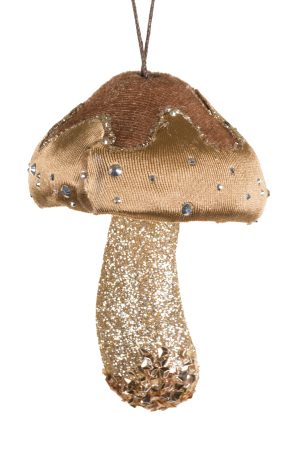 Beige Penny Bun Mushroom Decoration  With Silver Rhinestones