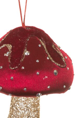 Burgundy Penny Bun Mushroom Ornament With Silver Rhinestones
