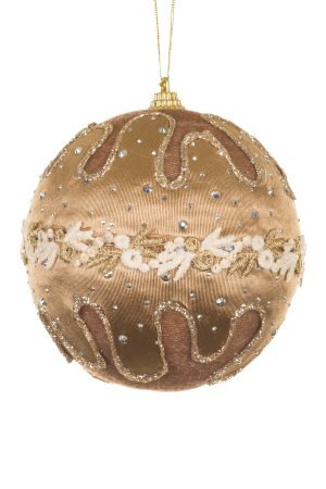 Beige Ornate Ball Ornament With Silver Jewels