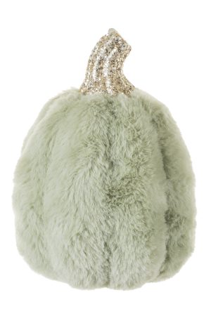 Narrow Sea Green Plush Pumpkin Accent With Golden Stem