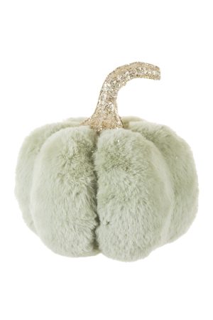 Fat Sea Green Plush Pumpkin Accent With Golden Stem
