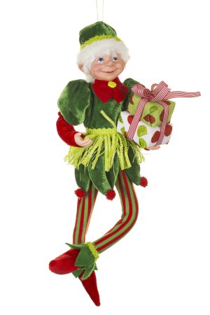 Forest Green Jester Elf Holding Presents