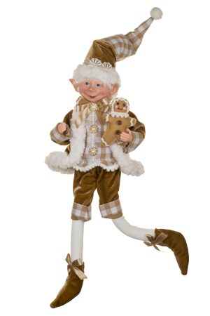 Brown Gingerbread Elf Holding Gingerbread