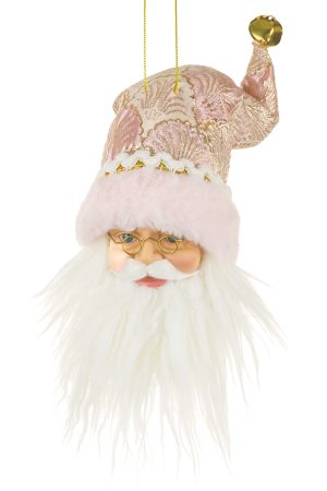 Pink Santa Head Ornament With Ornamental Fan Pattern On Hat