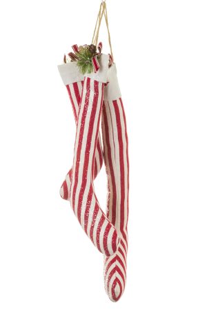 Set of 3 Red Christmas Stockings With Pinecones