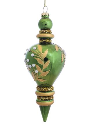 Hanging Green Snowberry Finial Ornament With Pearline Berries