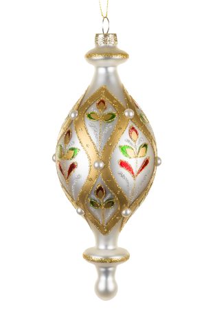 Hanging Silver Tulip Finial Ornament  With Glossy Pearls