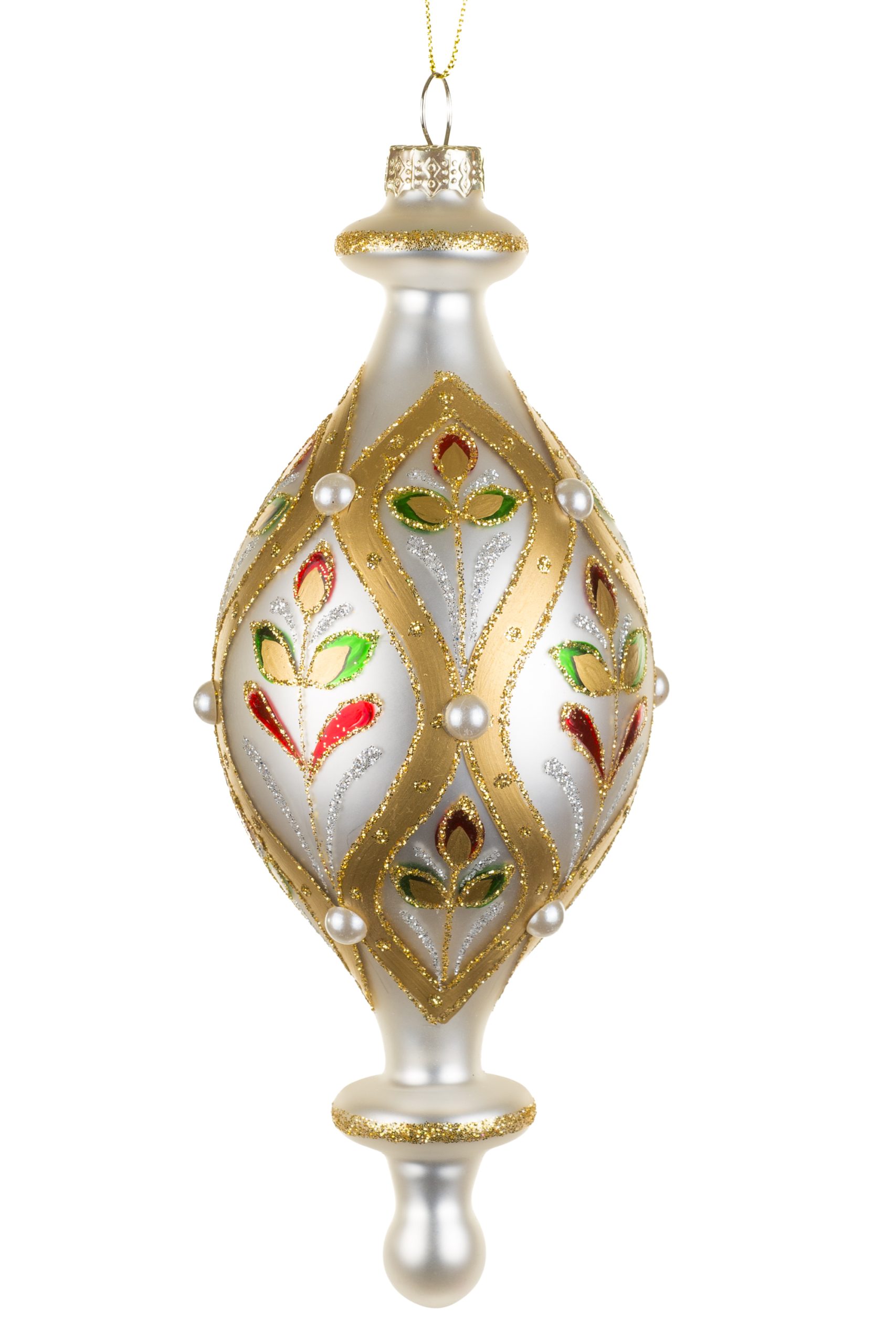 Hanging Silver Tulip Finial Ornament With Glossy Pearls - Image 2