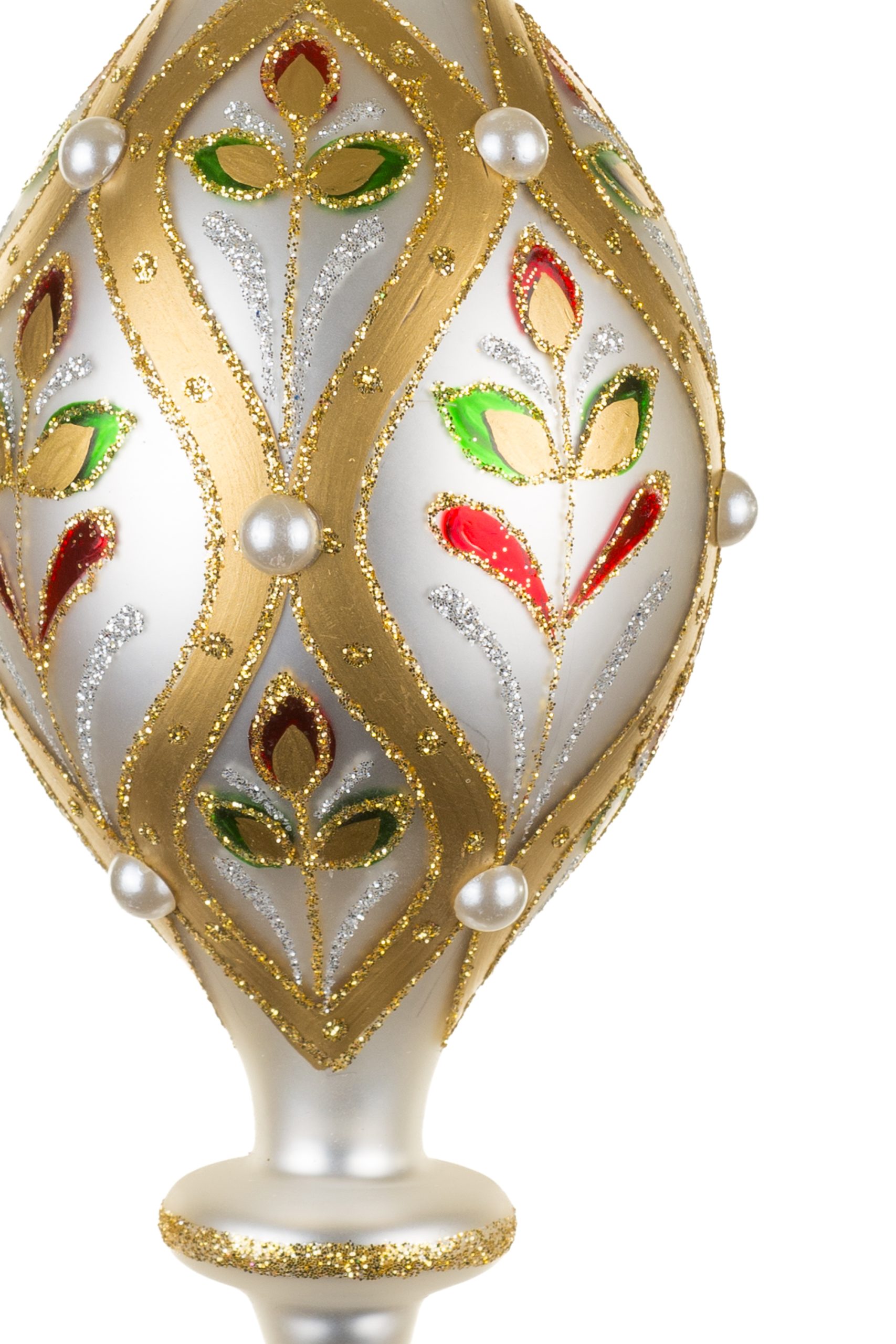 Hanging Silver Tulip Finial Ornament With Glossy Pearls - Image 3