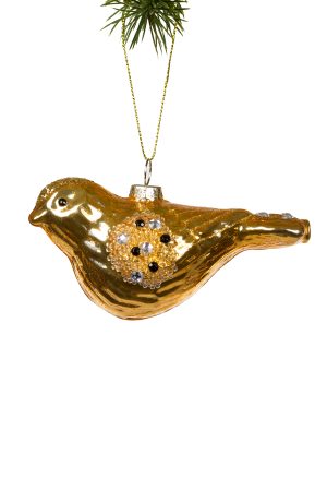 Gold Bird Ornament With Jeweled Wings