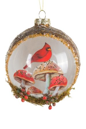 Hanging Ochre Tree Bark Bauble Ornament With Cardinal