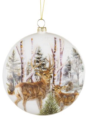 Hanging White Deer's Forest Disc Ornament