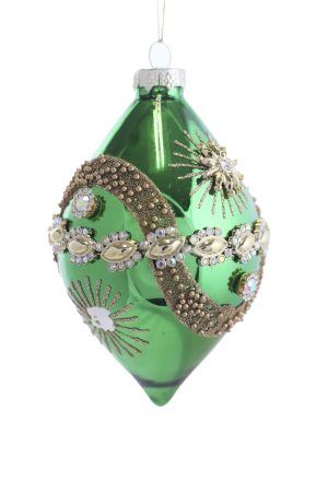 Green Finial Ornament With Iridescent Jewels