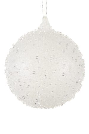 White Snowball Ornament With Ice Crystals