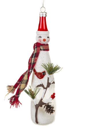 White Snowman Ornament  With Fabric Scarf