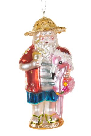 Red Tropical Santa Ornament