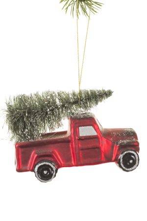 Red Tree Truck Ornament  With A Tree Attached
