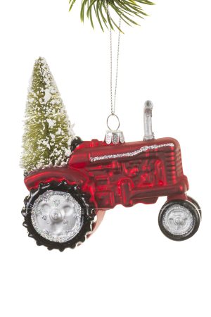 Red Tractor Ornament  With A Tree Attached
