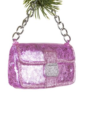 Pink Handbag Ornament  With An Attached Metal Clutch