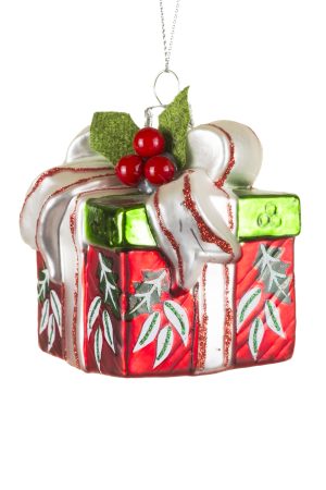 Red Gift Ornament With White Bow