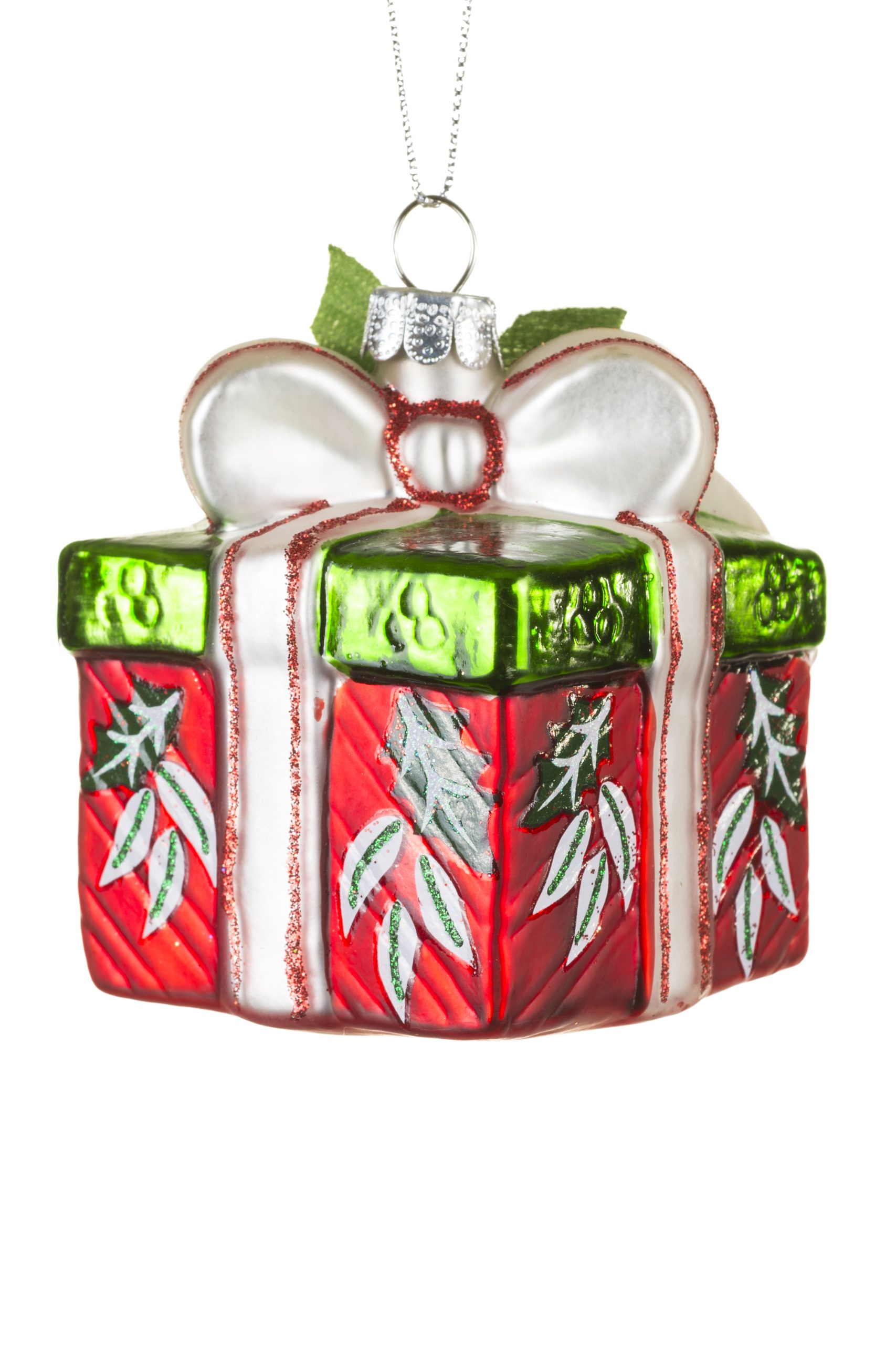 Red Gift Ornament With White Bow - Image 2