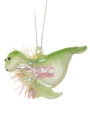 Green Seal Ornament With Tinsel Mane