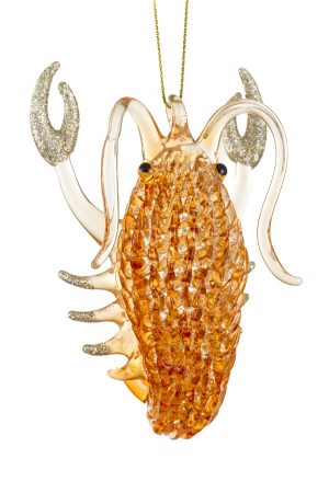latticed Orange Crayfish Ornament With Glittery Claws