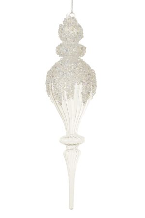 Clear Finial Ornament With Beaded Snow Design
