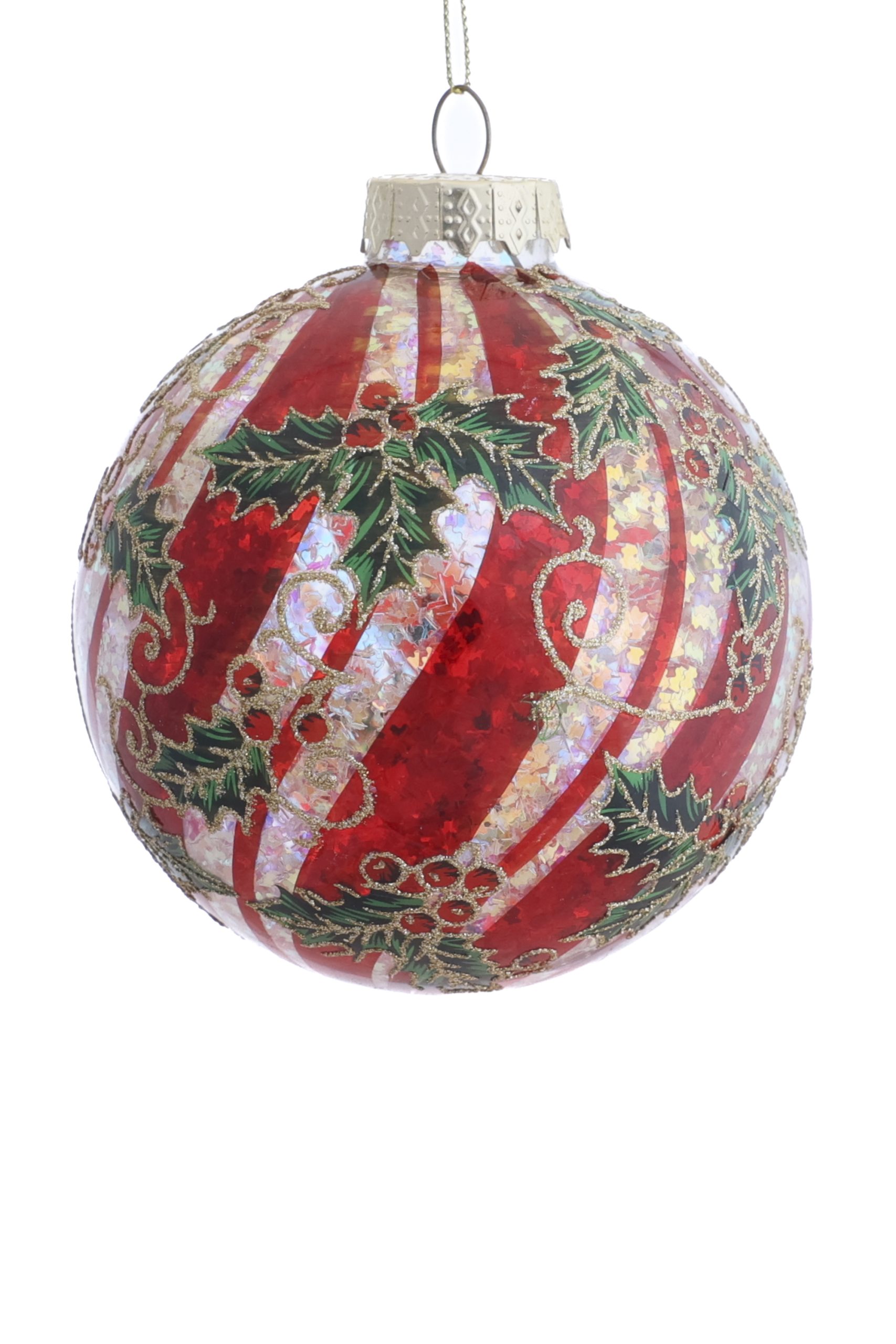 Hanging Red Bauble Ornmament With Holly Design