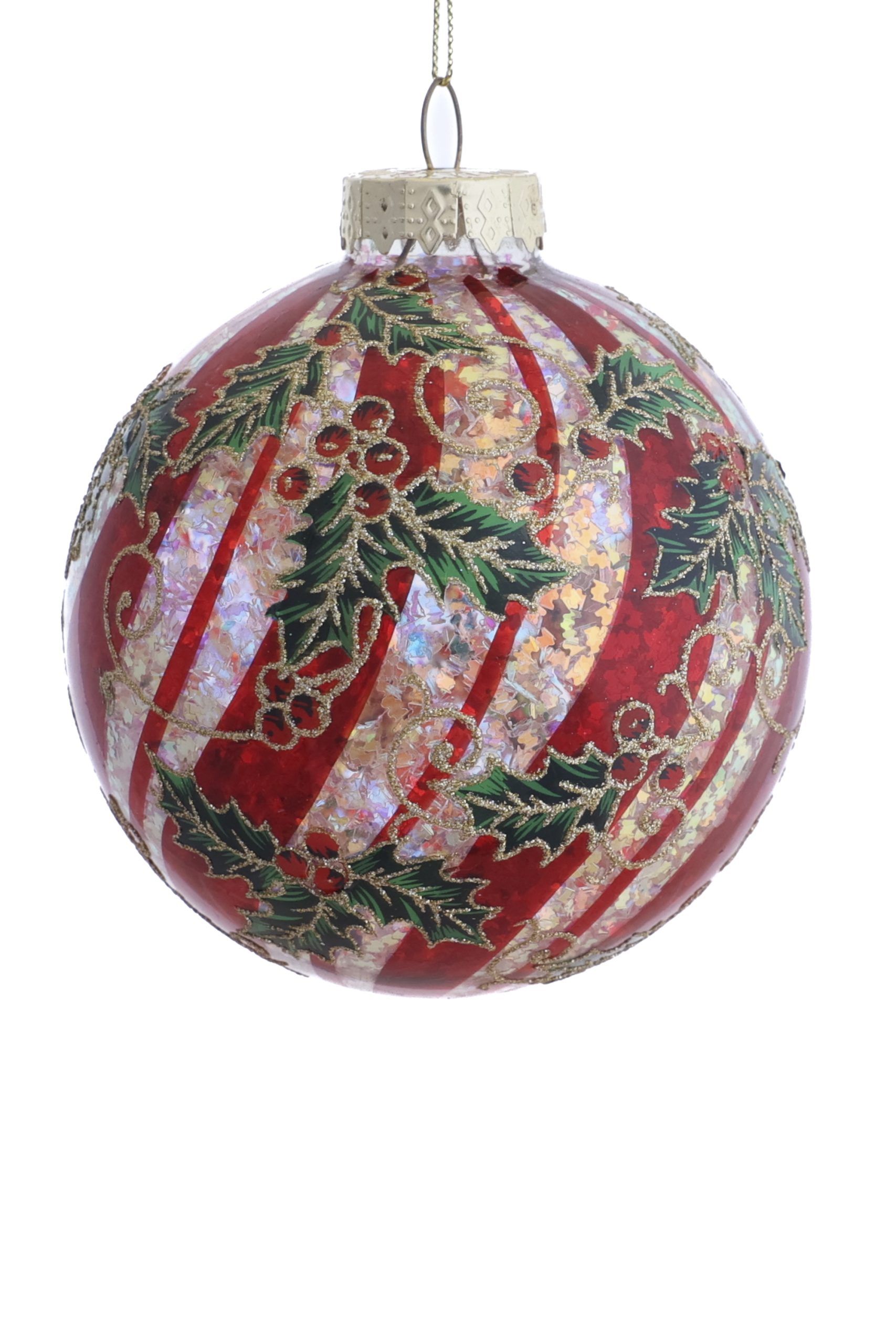 Hanging Red Bauble Ornmament With Holly Design - Image 2