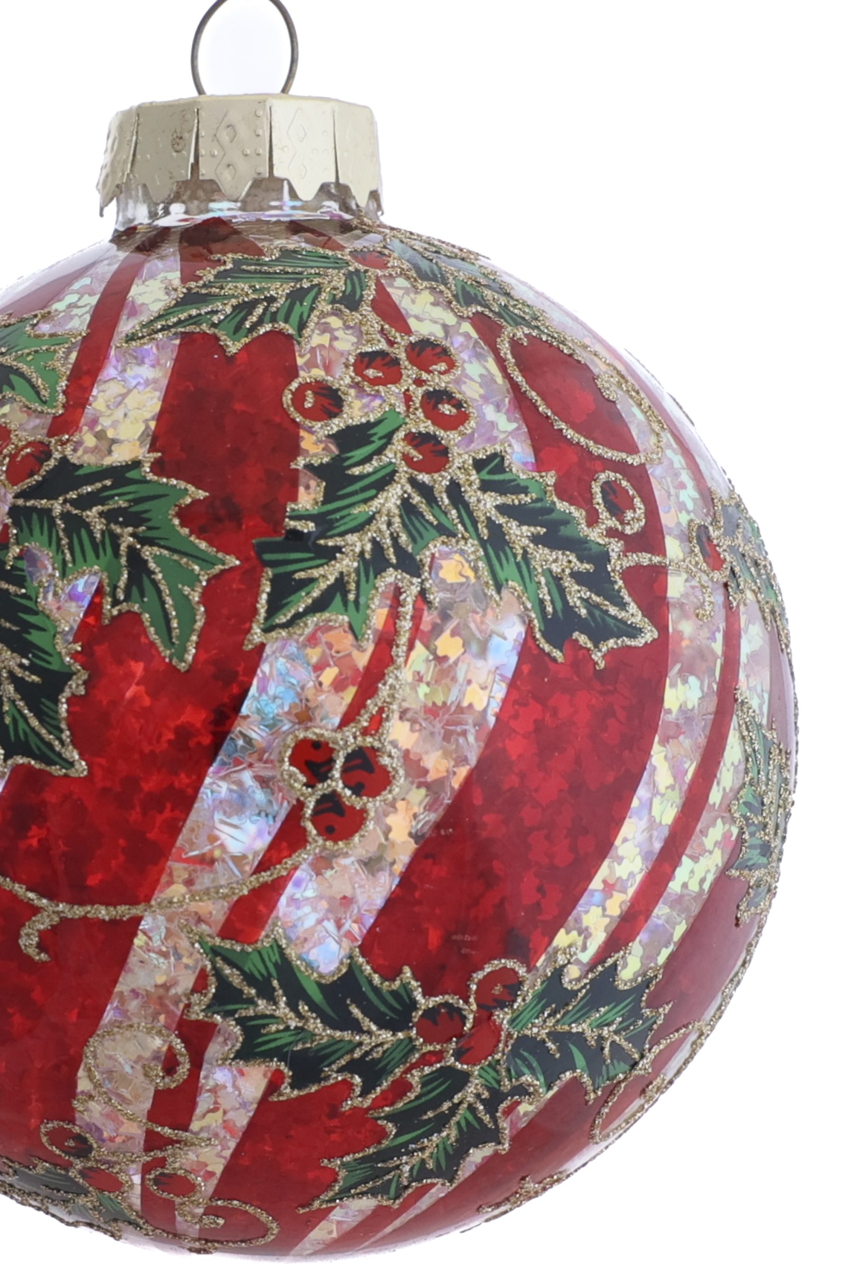 Hanging Red Bauble Ornmament With Holly Design - Image 3