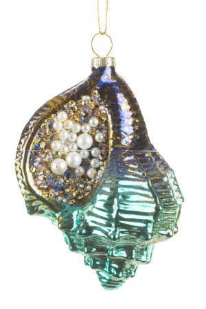 Blue Conch Shell Ornament With Pearls