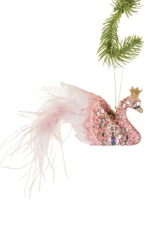Pink Princess Swan Ornament With Gold Crown