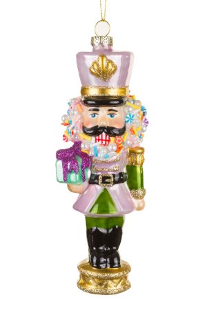 Lavender Quirky Nutcracker Ornament With Candy Afro