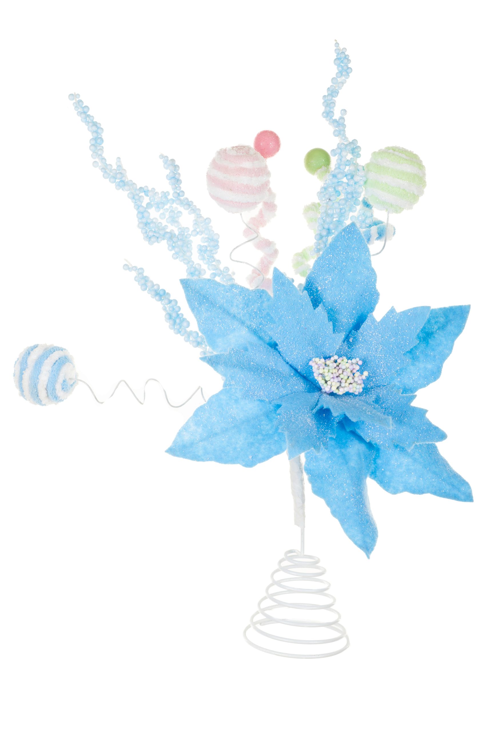 Blue Poinsettia Tree Topper With Candy Pompom Explosions