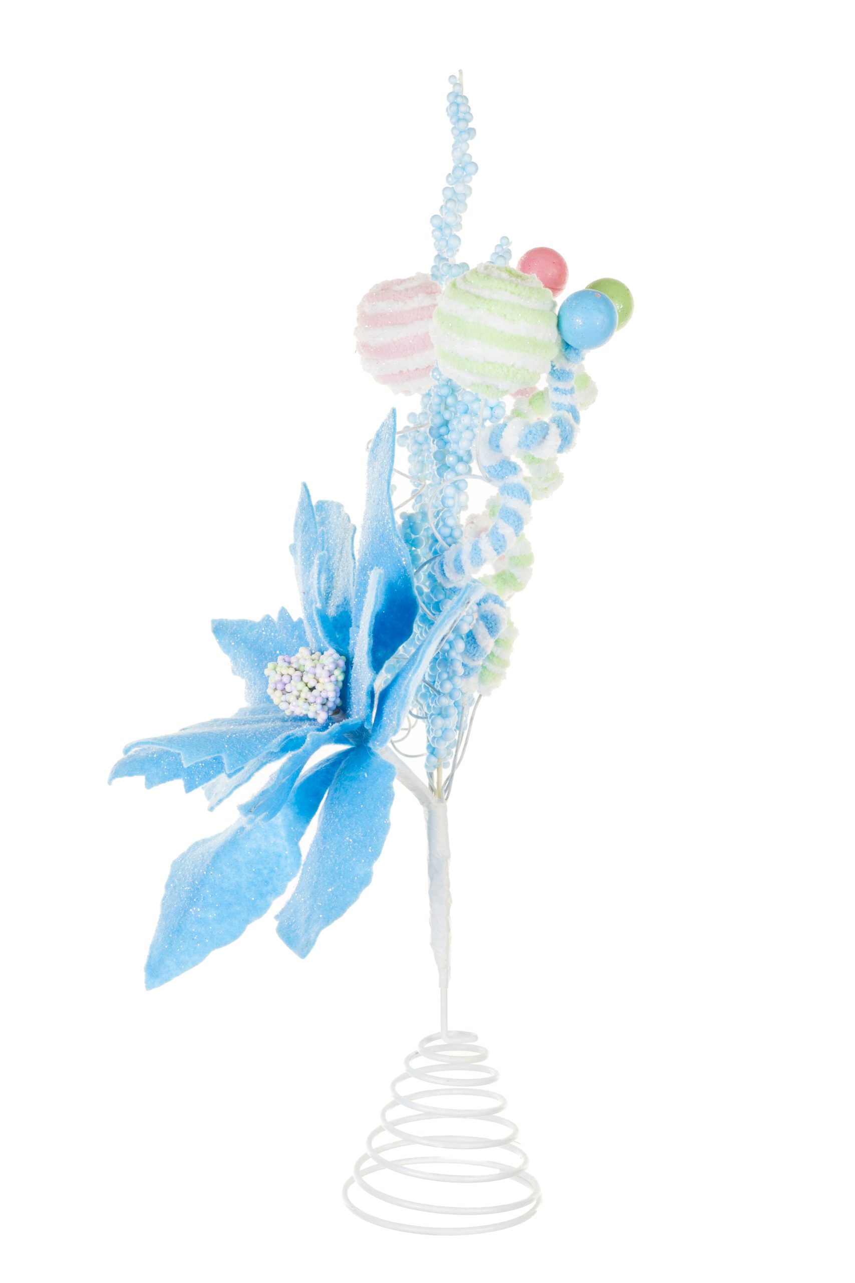 Blue Poinsettia Tree Topper With Candy Pompom Explosions - Image 3