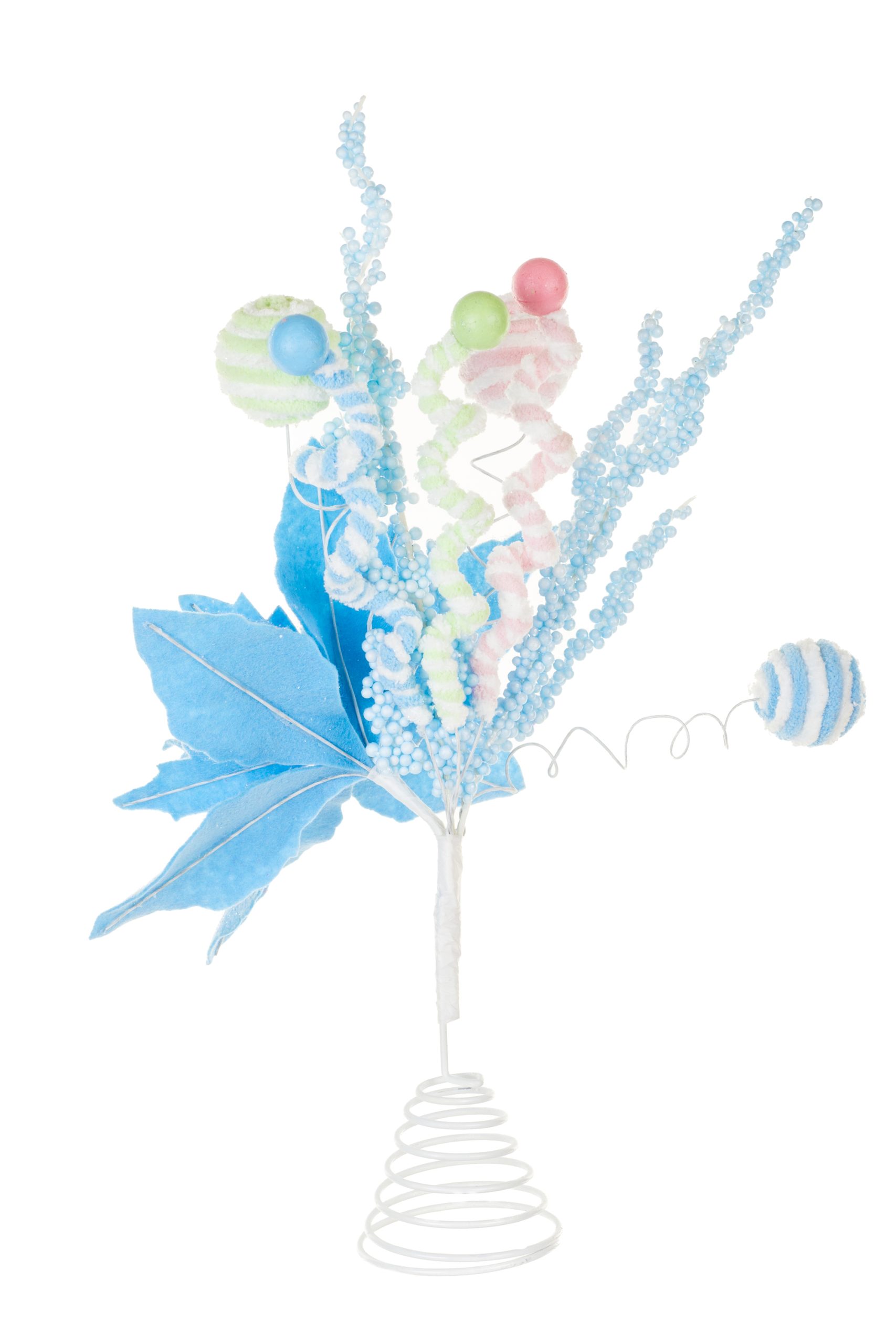 Blue Poinsettia Tree Topper With Candy Pompom Explosions - Image 4