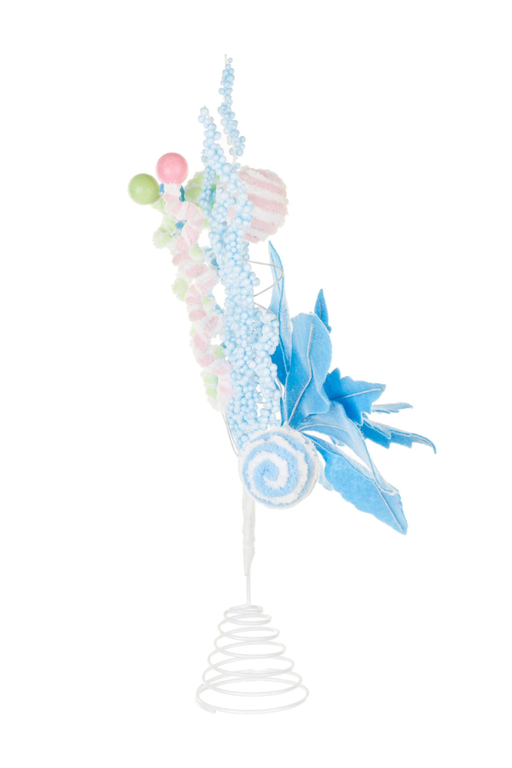 Blue Poinsettia Tree Topper With Candy Pompom Explosions - Image 5