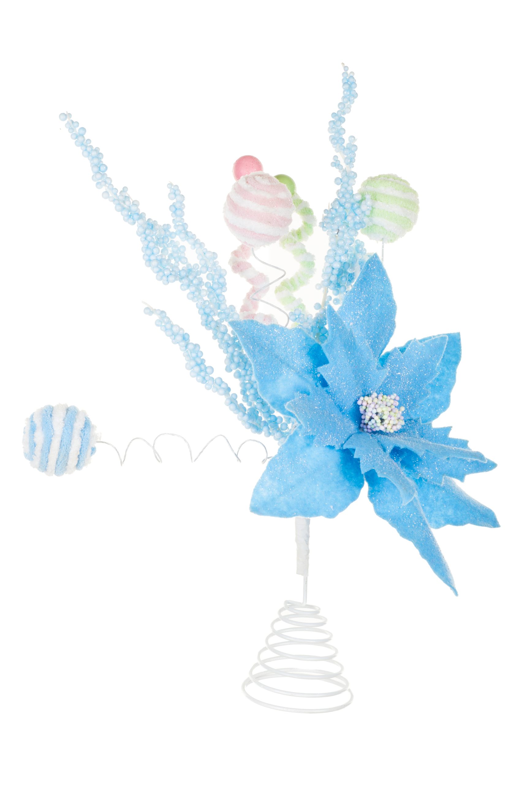Blue Poinsettia Tree Topper With Candy Pompom Explosions - Image 6
